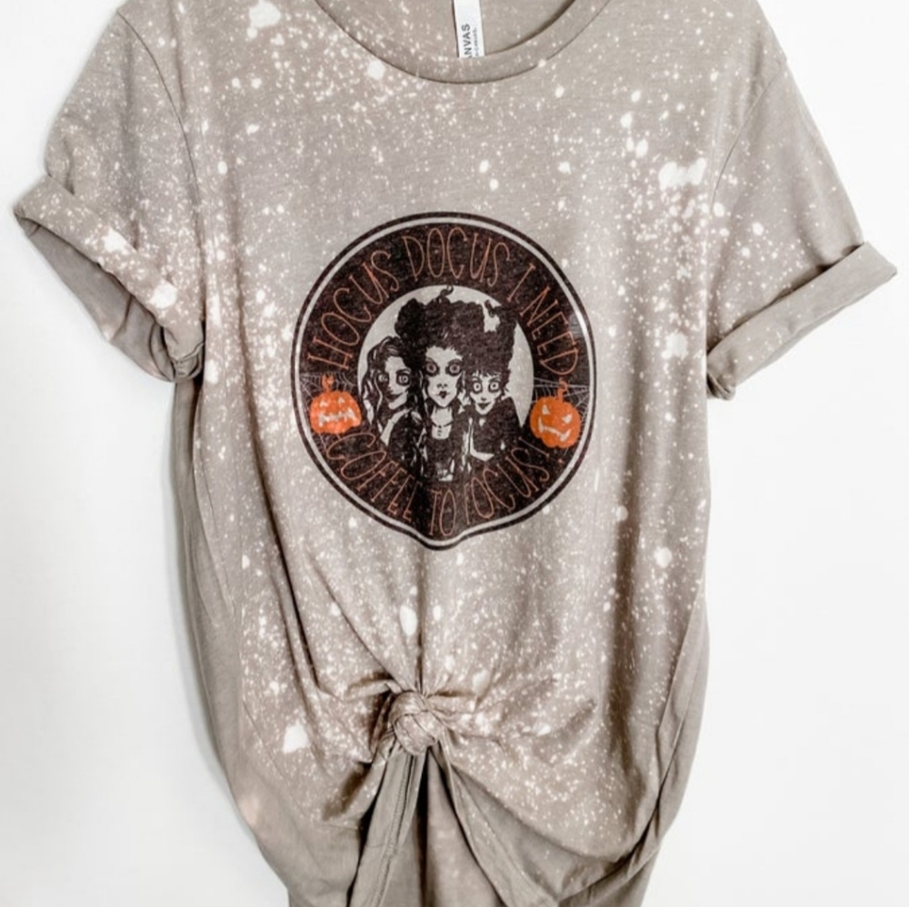 Bella Canvas Womens large super cute Hocus Pocus coffee graphic tshirt
